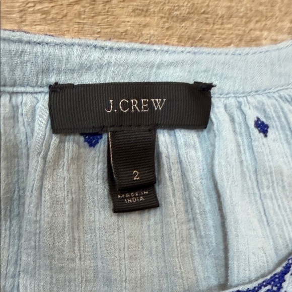 J.Crew Embroidered Blue Women's Boho Top, Size 2 - Picture 5 of 6